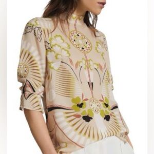 Reiss Beth Printed High Neck Blouse - Size 8/L